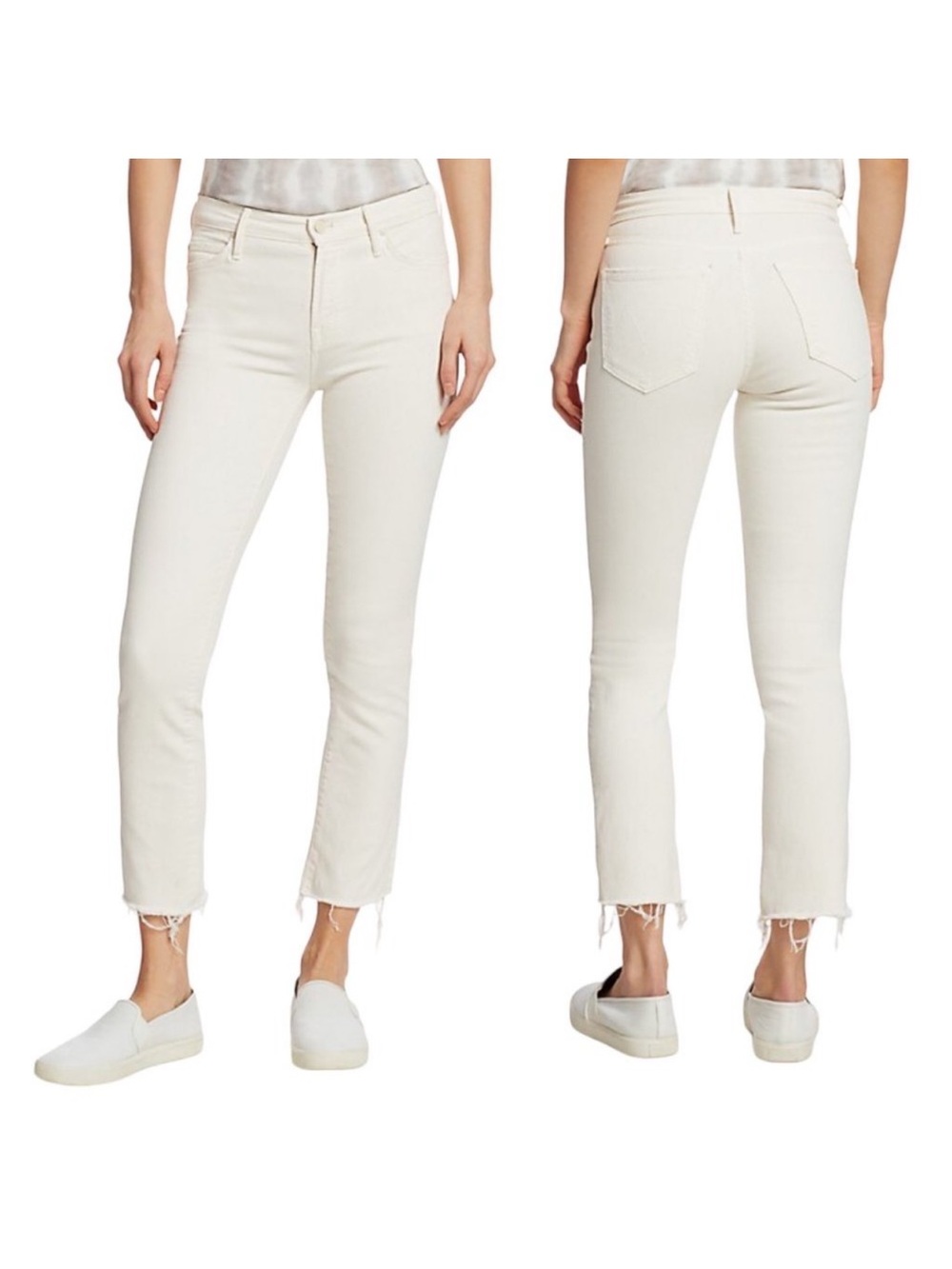 NWT MOTHER | The Rascal Crop Fray in Cream Puffs | Size 28